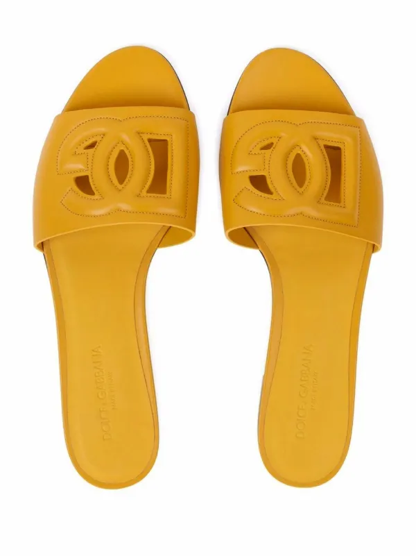 Dolce & Gabbana DG Logo Leather Sandals | Yellow | FARFETCH