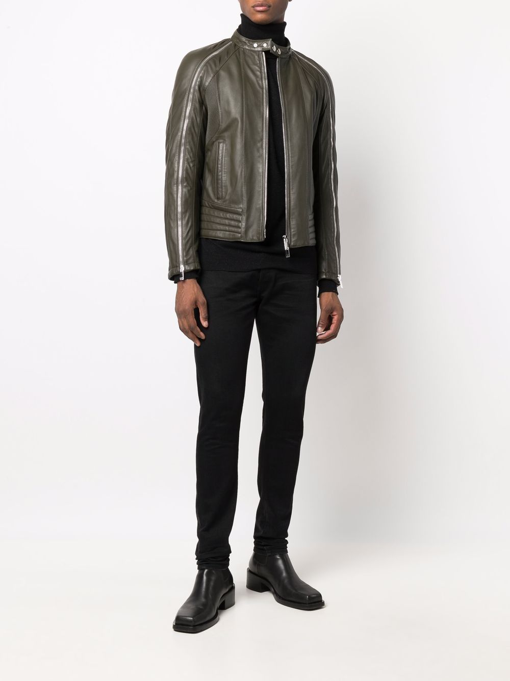 LES HOMMES Band Collar Leather Jacket - Farfetch