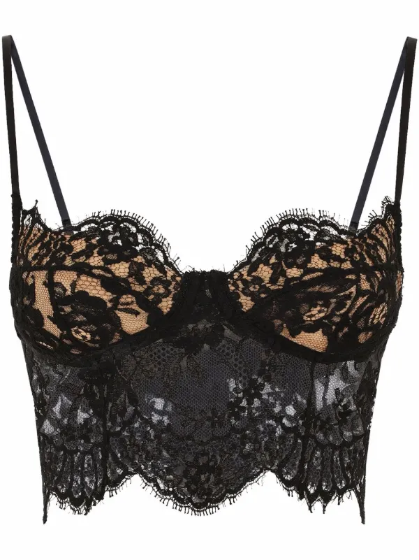 Lace balconette corset with straps in Black for