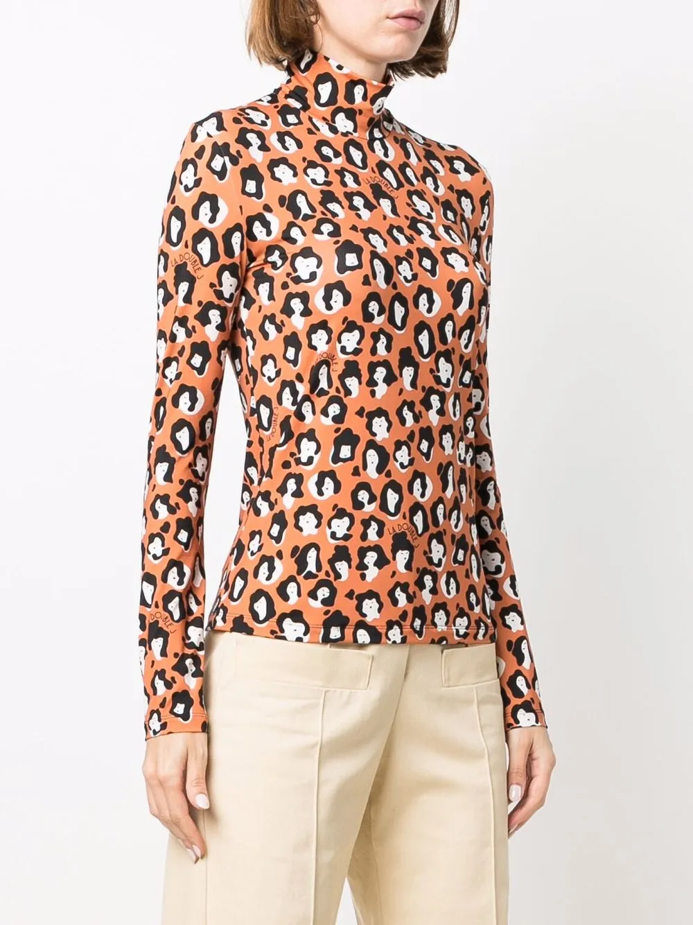 LA DOUBLEJ FACE-ANIMAL PRINT TURTLENECK TOP