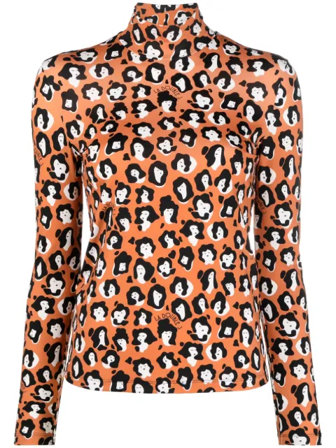 La DoubleJ face-animal print turtleneck top 
