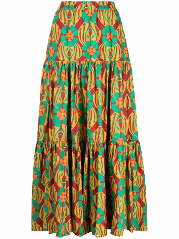 La DoubleJ Big Graphic-print Tiered Skirt in Green