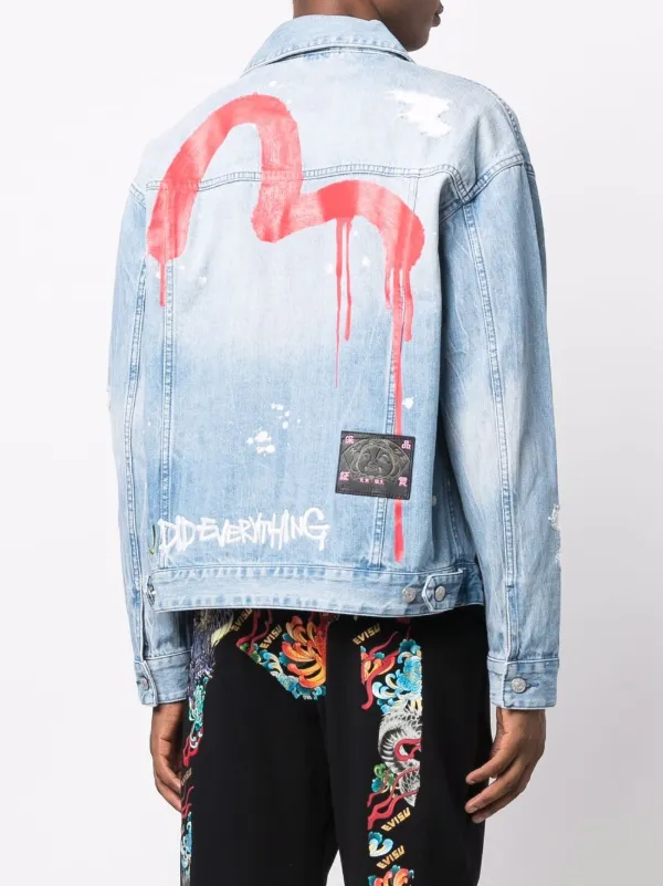 EVISU slogan-print Denim Jacket - Farfetch