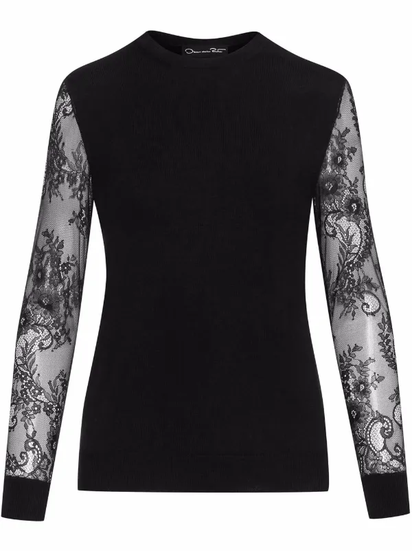 Oscar de La Renta Lace Sleeve Pullover