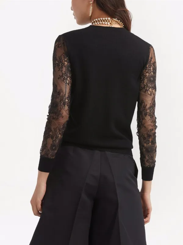 Oscar de La Renta Lace Sleeve Pullover