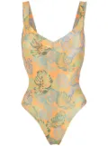 Amir Slama palm leaf print swimsuit - Orange