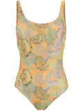 Amir Slama palm leaf print swimsuit - Orange