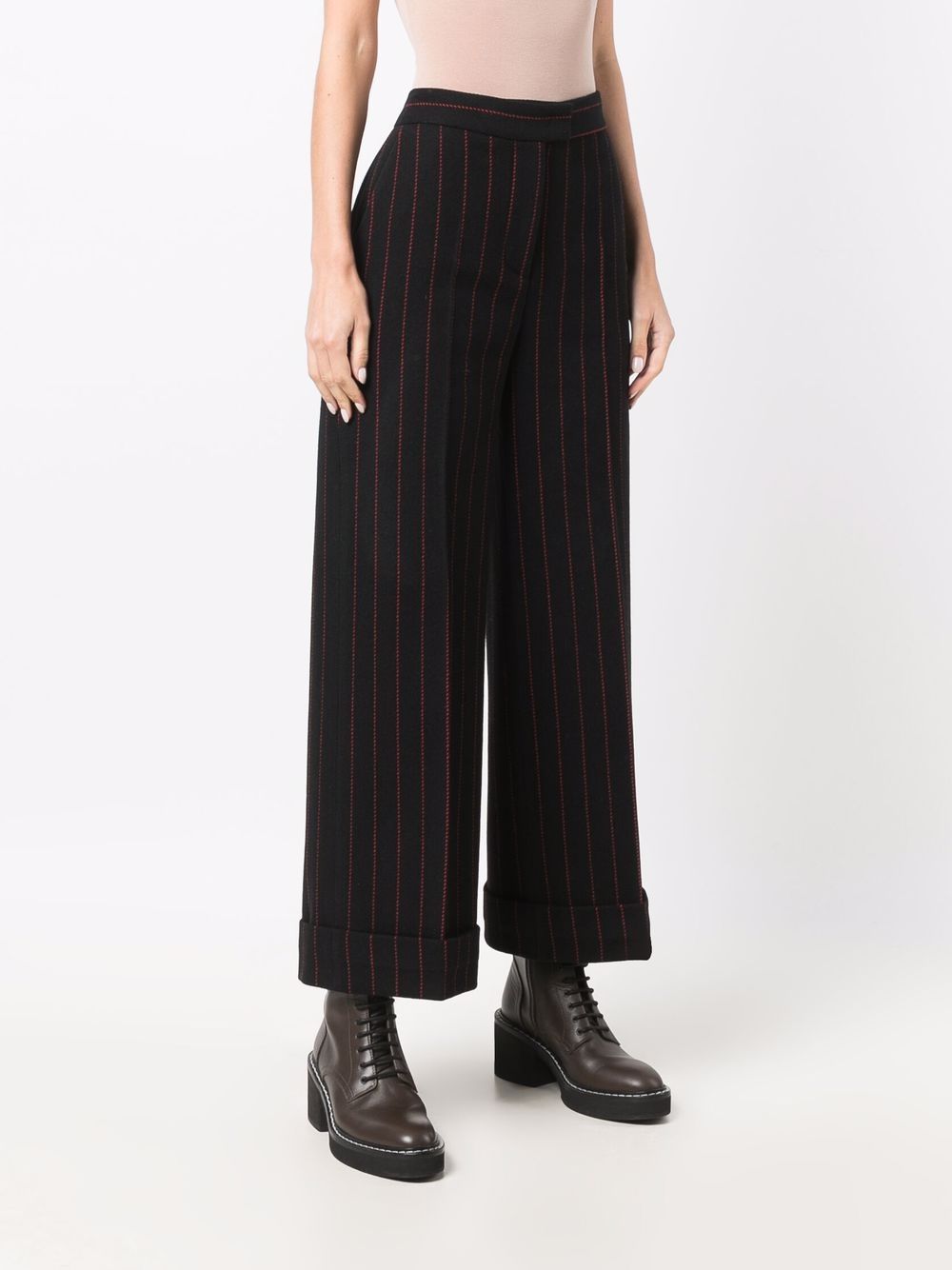 Shop Alberto Biani Striped Straight-leg Trousers In Black