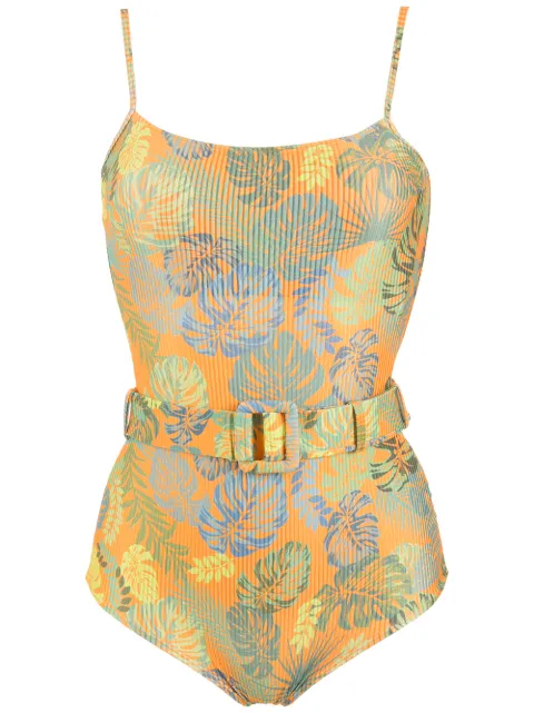 Amir Slama palm leaf print belted swimsuit