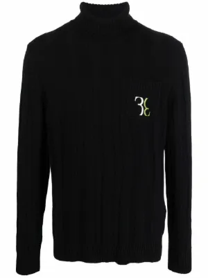 Versace Jeans Couture Suéter De Tricô Com Logo Bordado | Preto