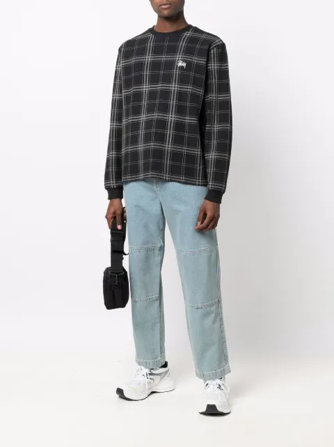 Shop Stussy Discharged plaid crew-neck 