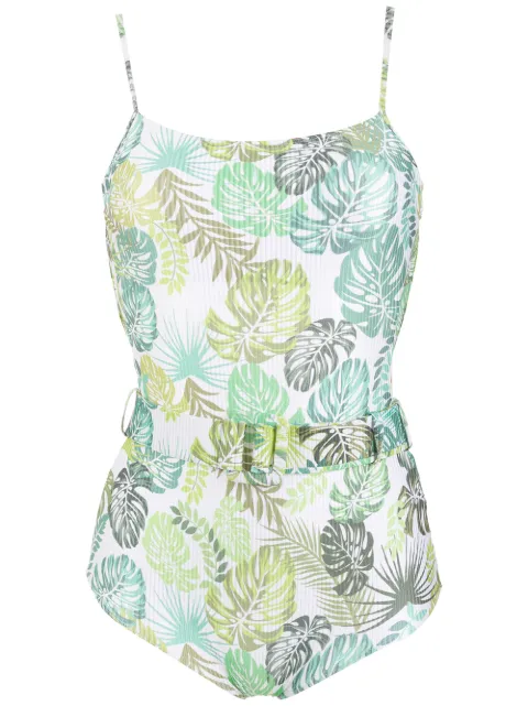 Amir Slama palm leaf print belted swimsuit