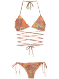 Amir Slama palm leaf print bikini - Red