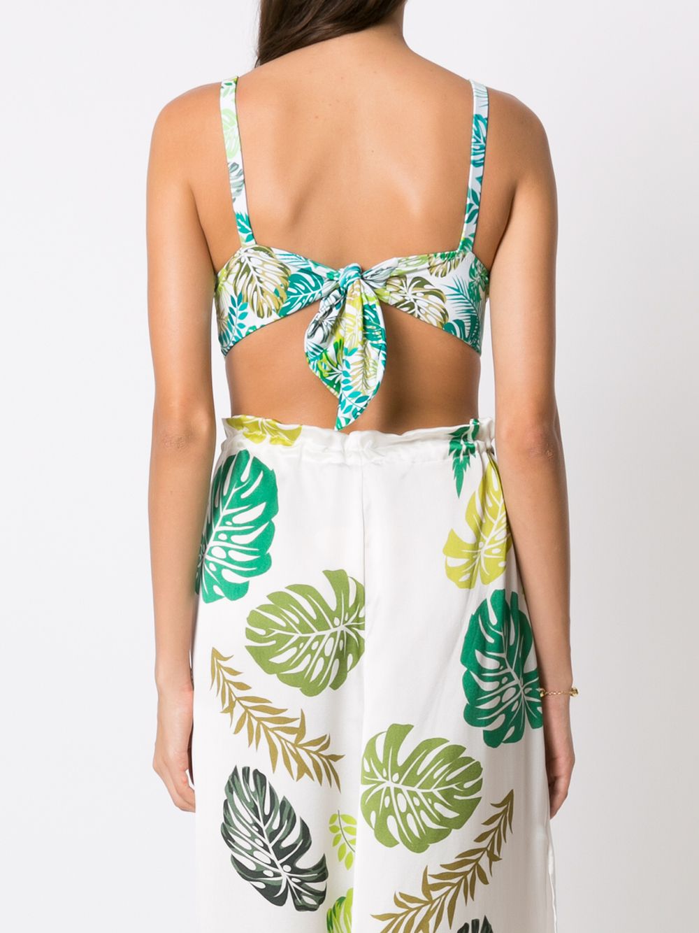 Shop Amir Slama Palm Leaf Print Bikini Top In Green