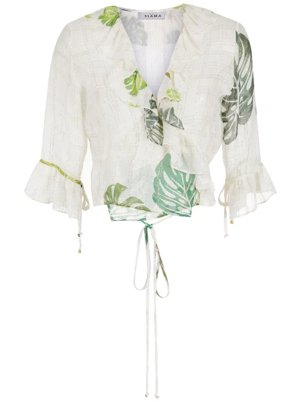 Amir Slama Palm Leaf Print Ruffle 