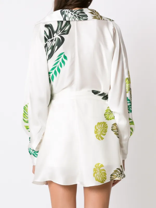 Amir Slama Palm Leaf Print Beach Dress | White | FARFETCH JO