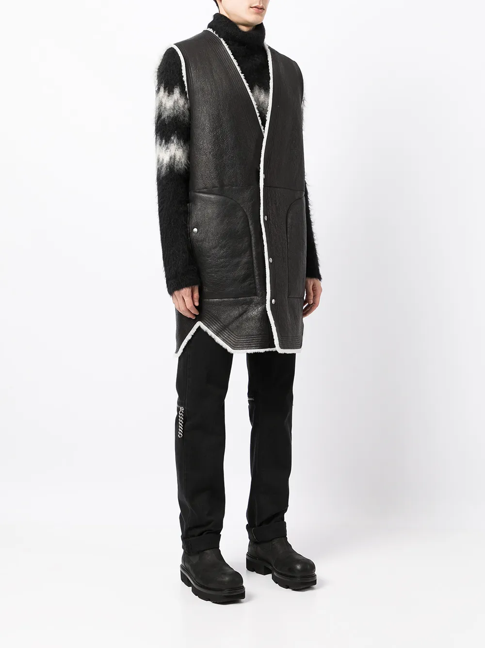  Rick Owens Lederweste Mit Kontrastdetails   Schwarz 