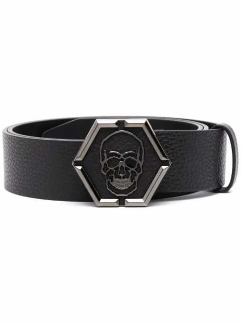 Philipp Plein skull buckle leather belt