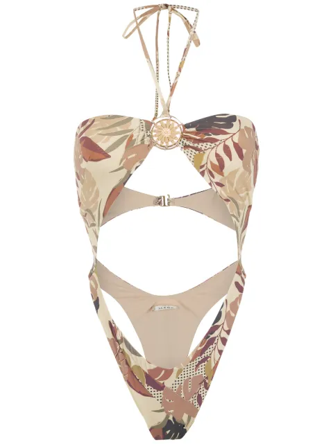 Amir Slama palm leaf print cutout swimsuit