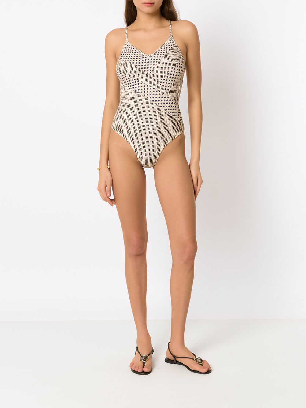 Shop Amir Slama Polka-dot Print Panelled Swimsuit In Neutrals