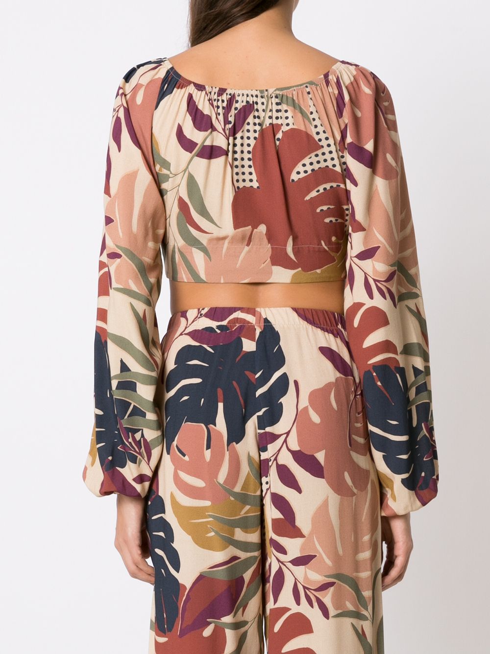 Shop Amir Slama Palm Leaf Print Cropped Blouse In Multicolour