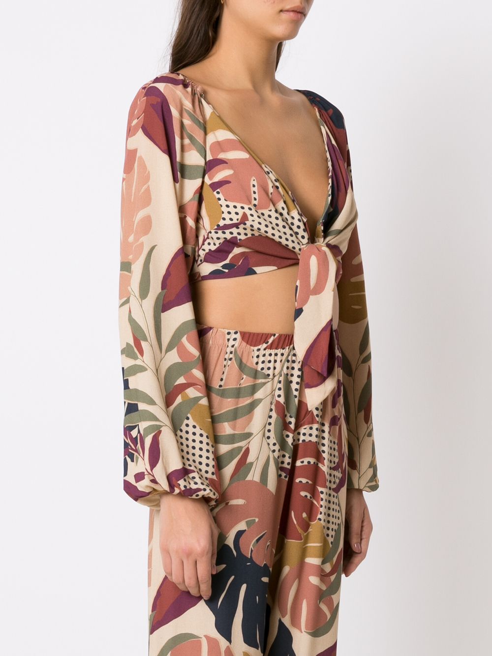 Shop Amir Slama Palm Leaf Print Cropped Blouse In Multicolour