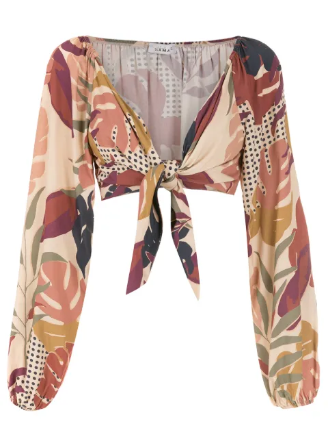 Amir Slama blusa corta con estampado de hojas
