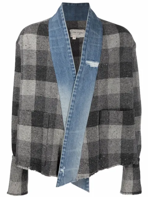 Greg Lauren جاكيت كاروهات بتصميم قميص وأطراف جينز