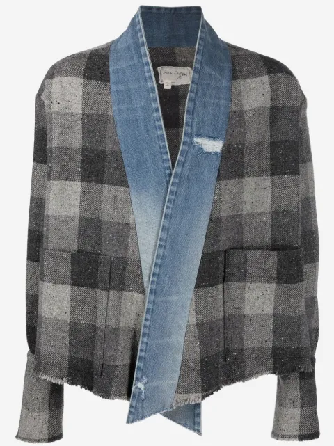 Greg Lauren denim-trim checked shirt jacket