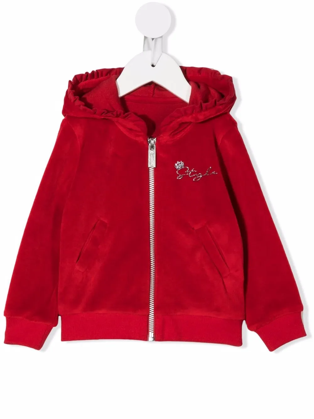 

Lapin House Velour ruffled-hooded zip-up jumper - Red