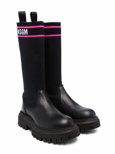 Msgm Kids بوت بطول الركبة وتصميم جورب