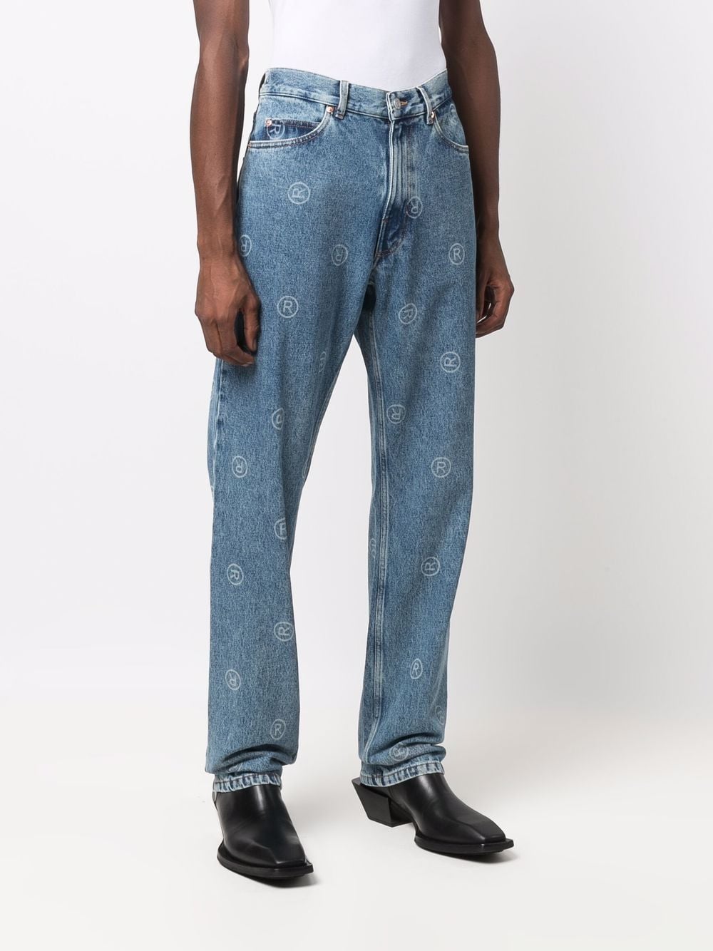 Shop Martine Rose All-over Logo Print Jeans In Blue