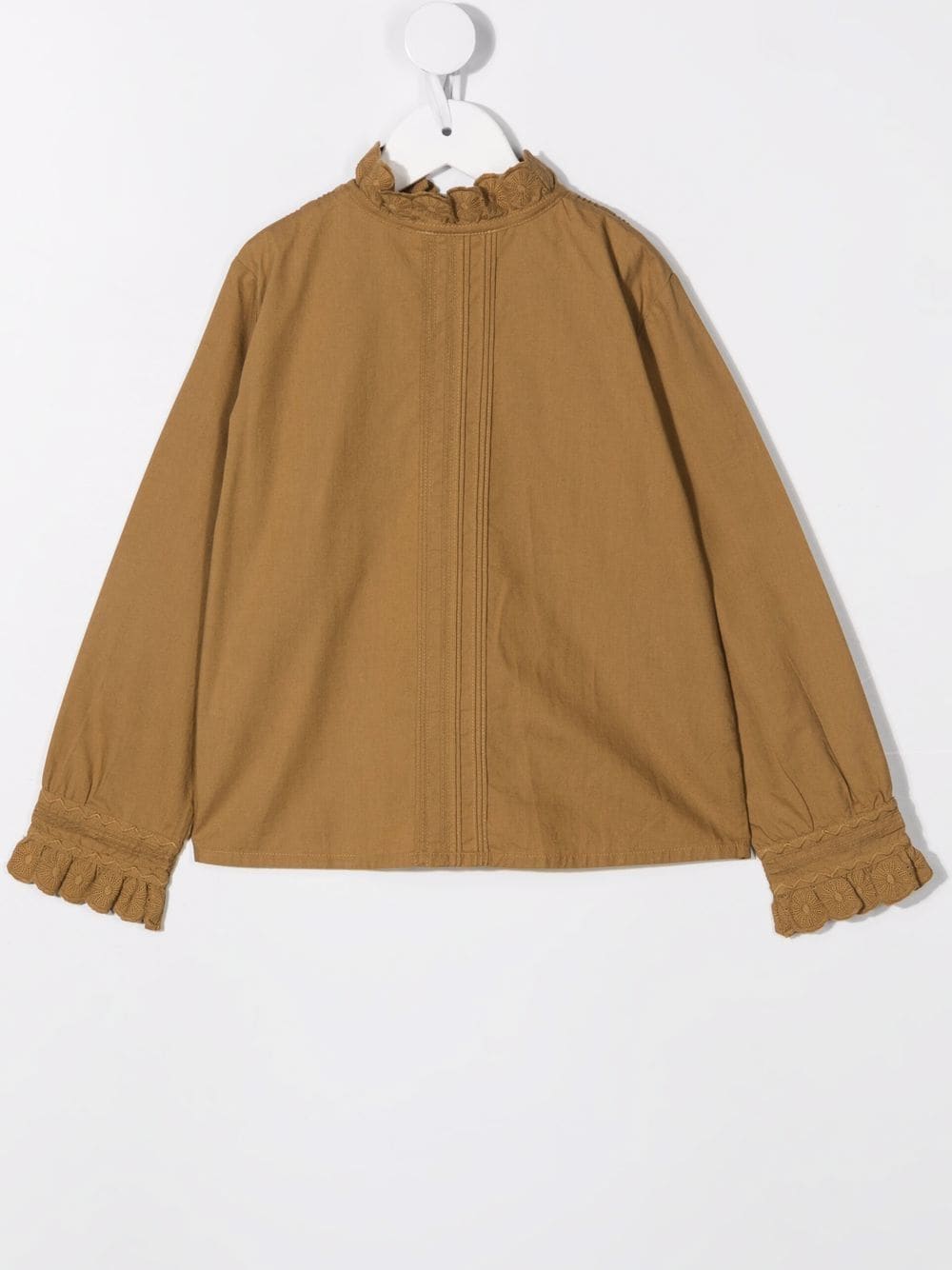 Shop Bonpoint Ruffle-trim Longsleeved Blouse In Green