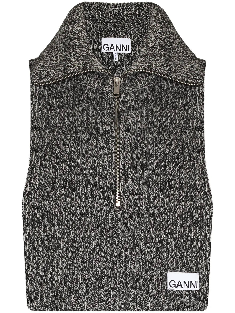 

GANNI ribbed half-zip knitted bib layer - Grey