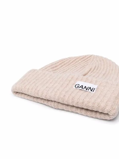 logo patch ribbed beanie | GANNI 