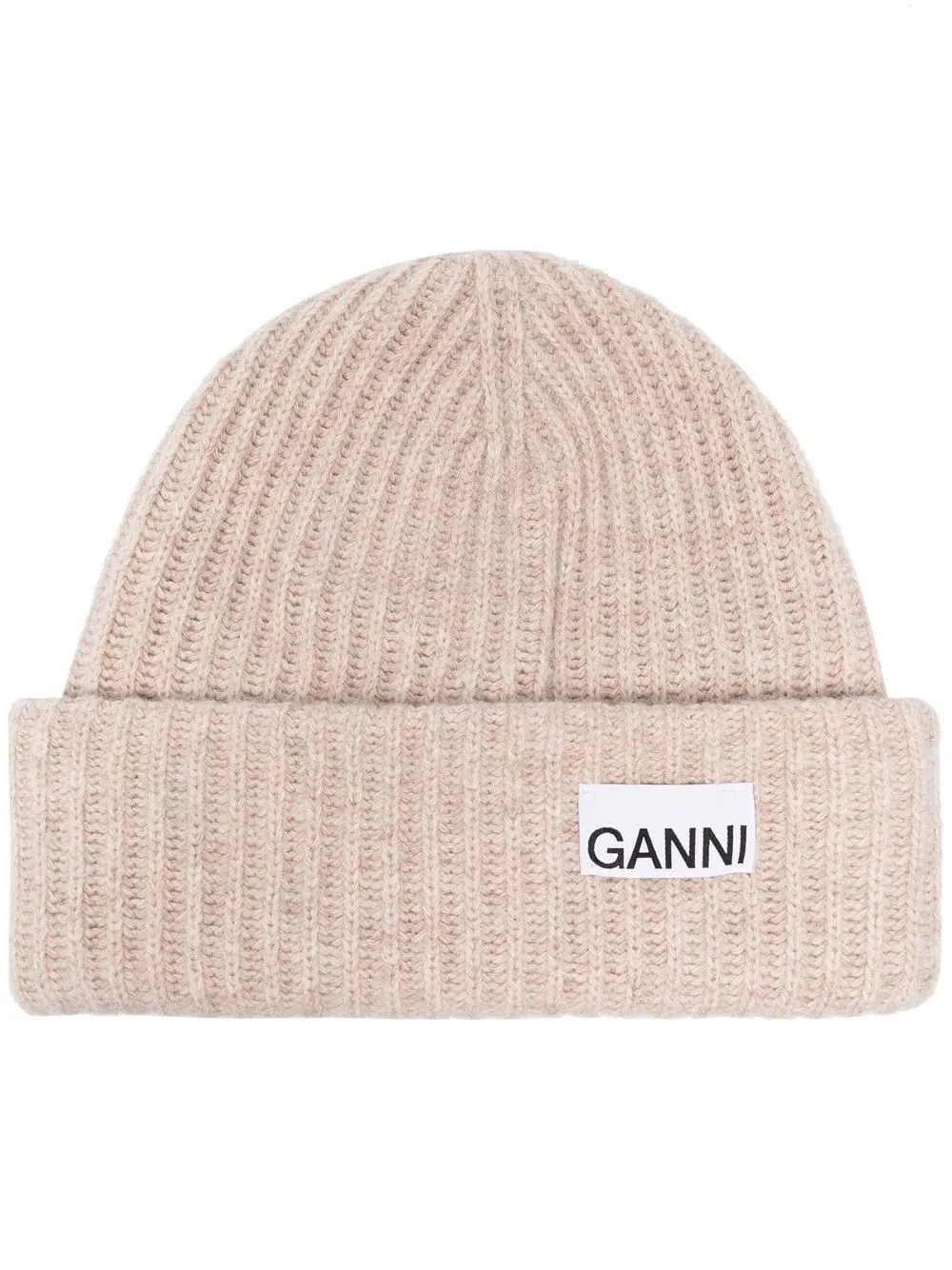 logo patch ribbed beanie | GANNI 