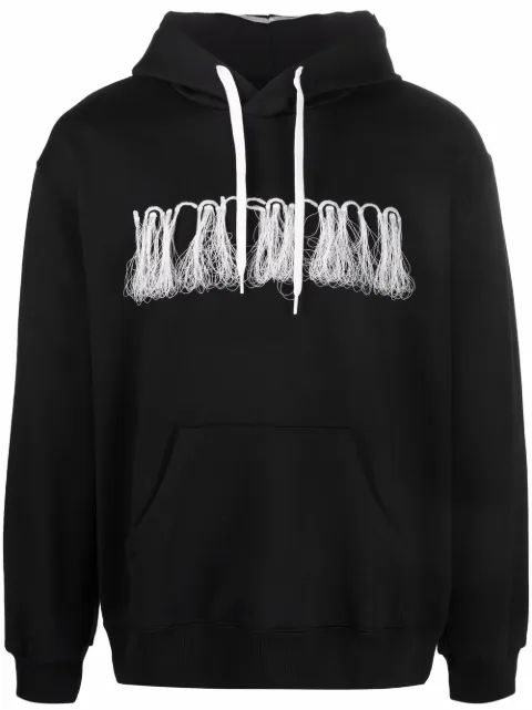 Doublet fringe embroidered cotton hoodie
