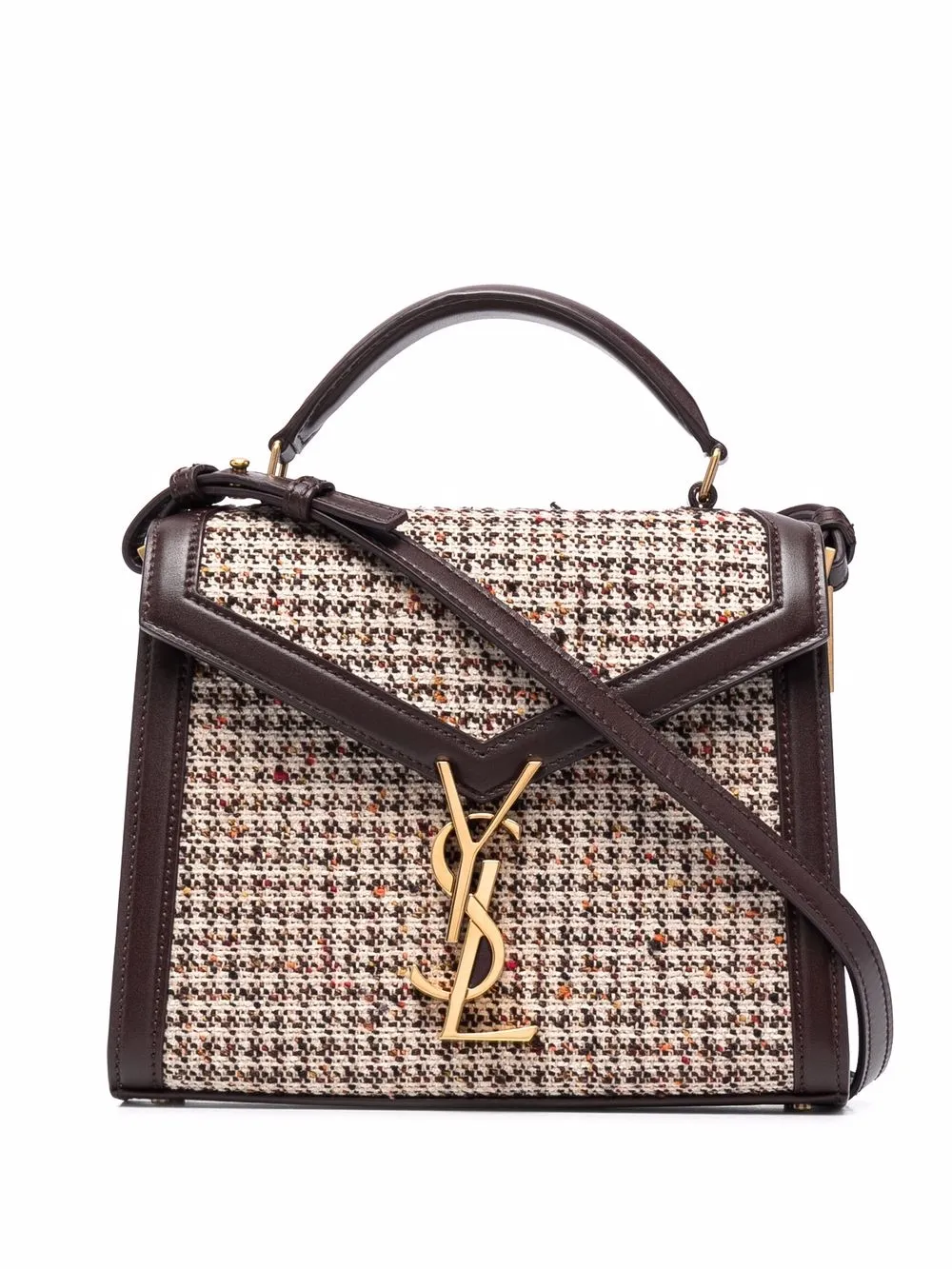 

Saint Laurent mini Cassandra tweed tote bag - Brown