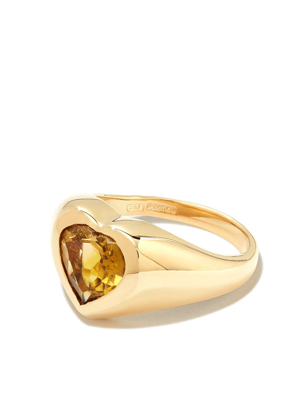 14kt yellow gold Olive tourmaline heart signet ring