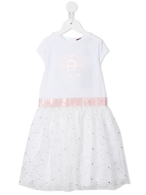 Aigner Kids logo-print tulle dress 