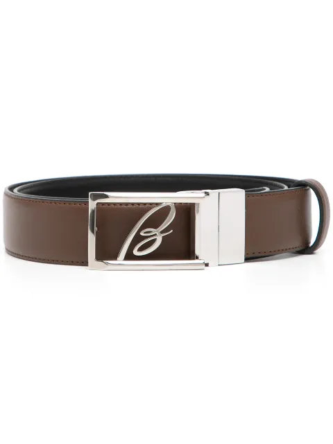 Brioni logo-plaque leather belt