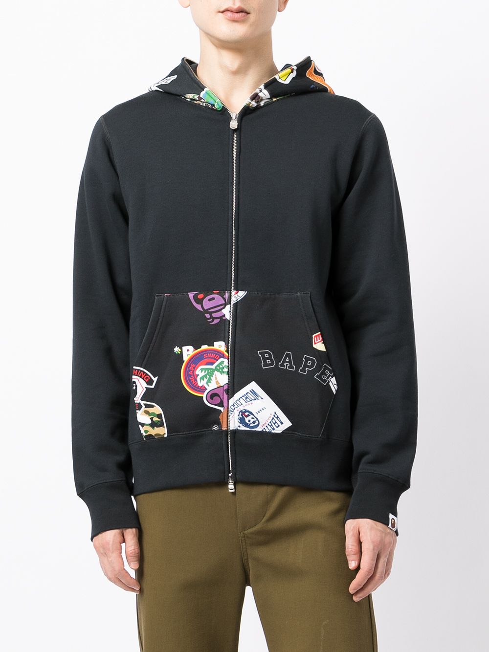 Shop A BATHING APE® sticker-print zipped hoodie with Express Delivery ...