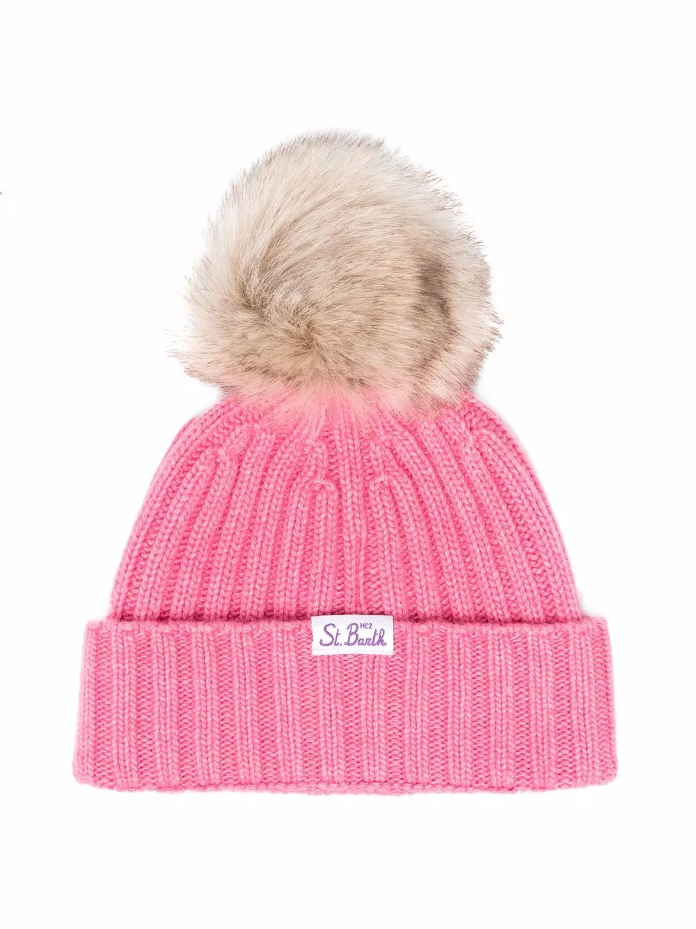 MC2 Saint Barth Kids шапка бини в рубчик с помпоном