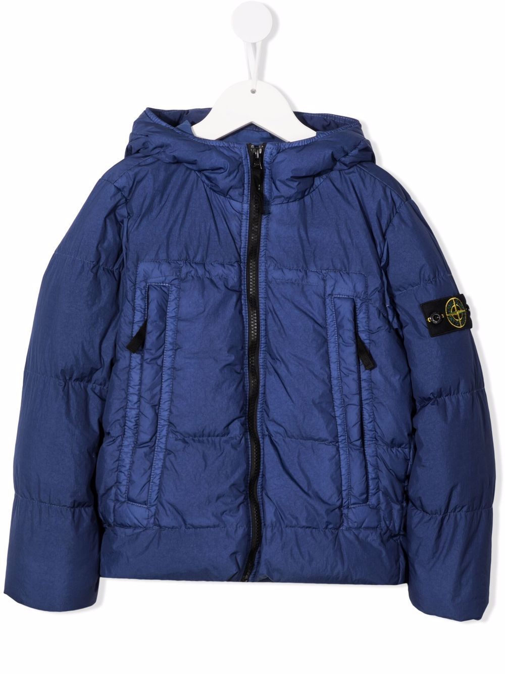 фото Stone island junior пуховик с капюшоном и нашивкой-логотипом