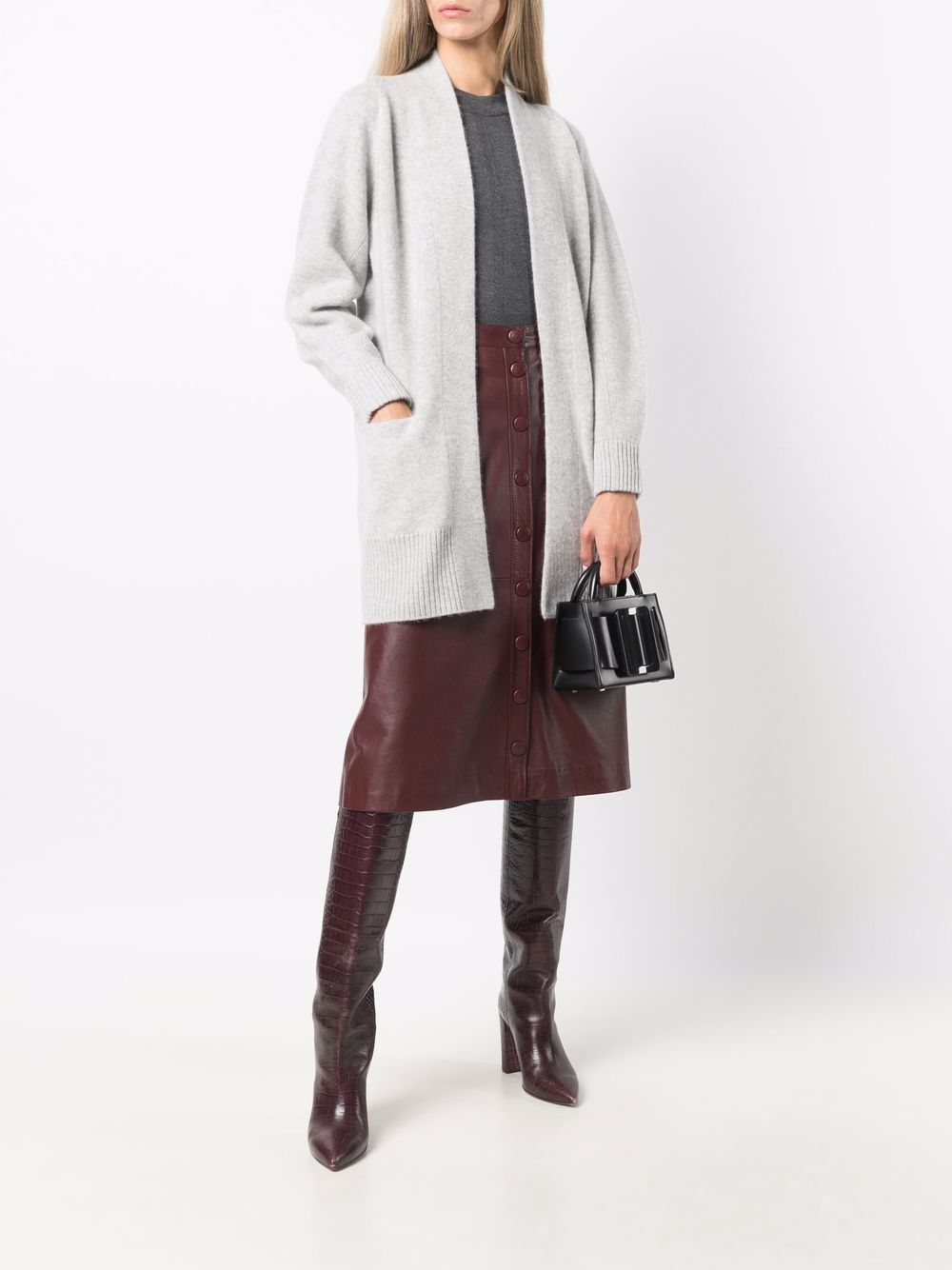 Shop Vince Long-sleeved Cashmere Cardigan In Grey