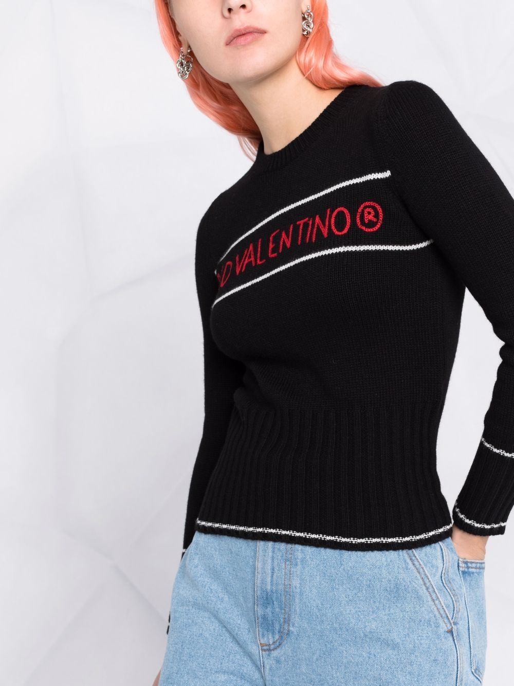 фото Red valentino embroidered logo crew neck jumper