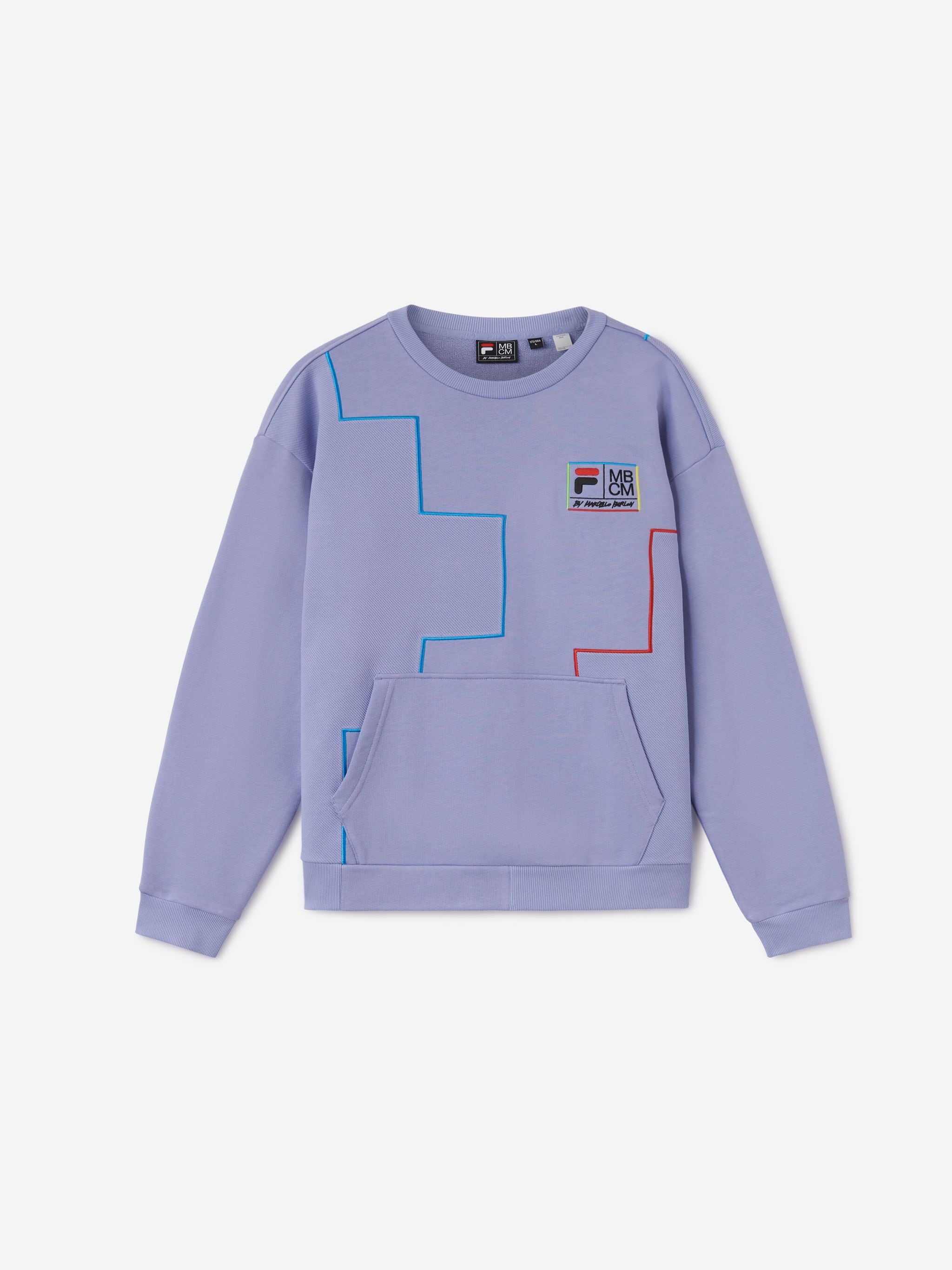 Lilac cotton x FILA logo patch sweatshirt from Marcelo Burlon County of Milan featuring logo patch to the front, front pouch pocket, crew neck, long sleeves and straight hem.
