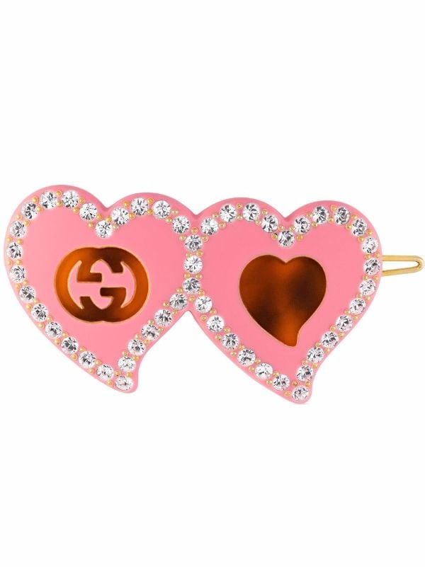 Gucci Hair Clip with GG and Hearts - Pink