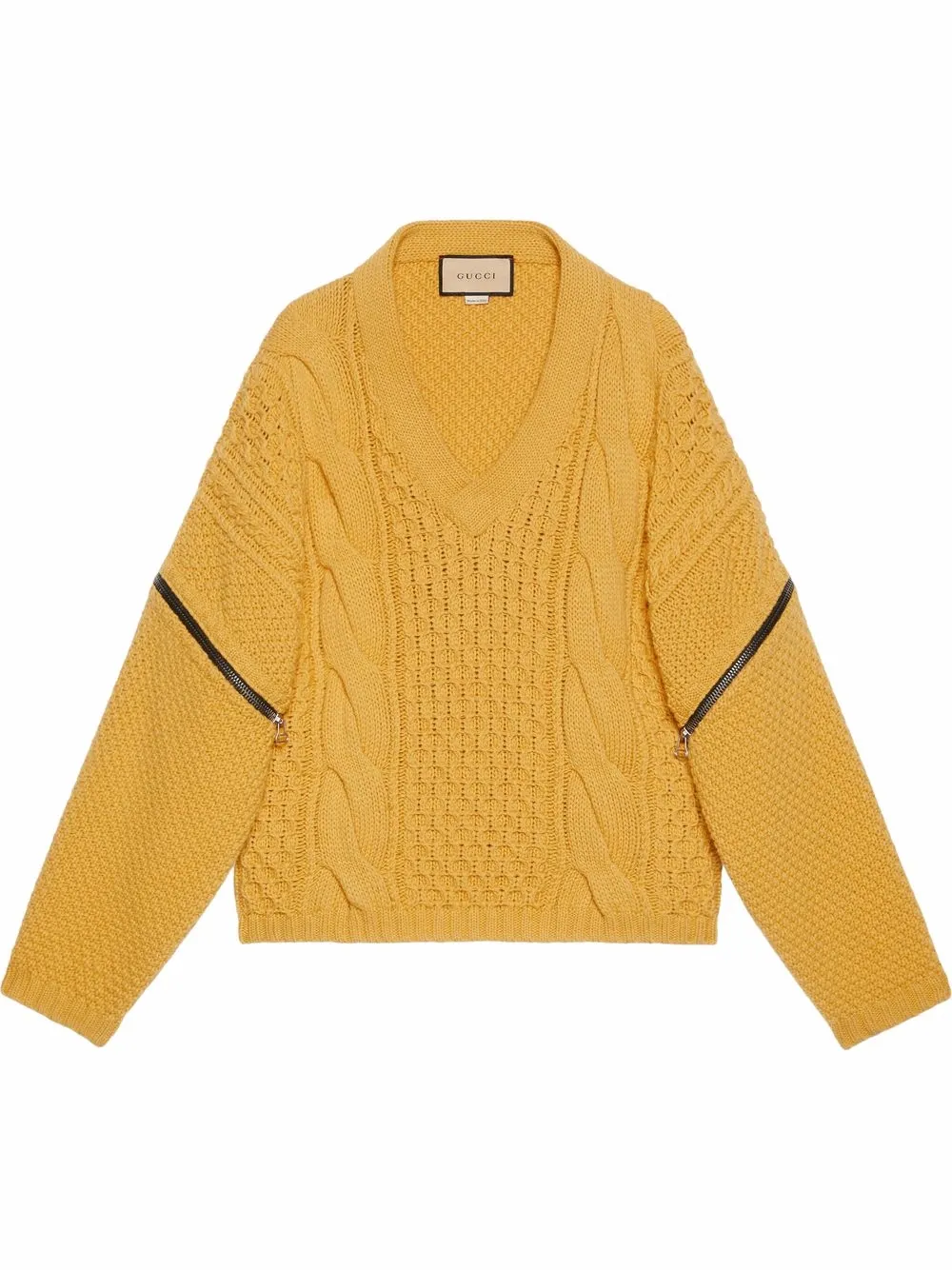 V-neck cable-knit wool jumper