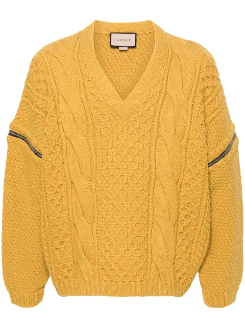 Gucci V-neck cable-knit wool jumper